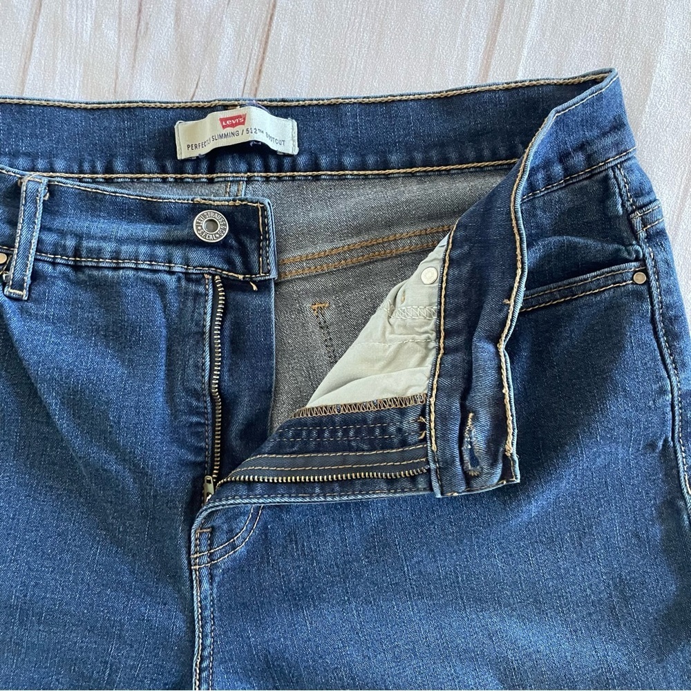 Levi’s Perfectly Slimming 512 Bootcut Jeans Women’s 14 R Blue Studded Coastal - Picture 4 of 14